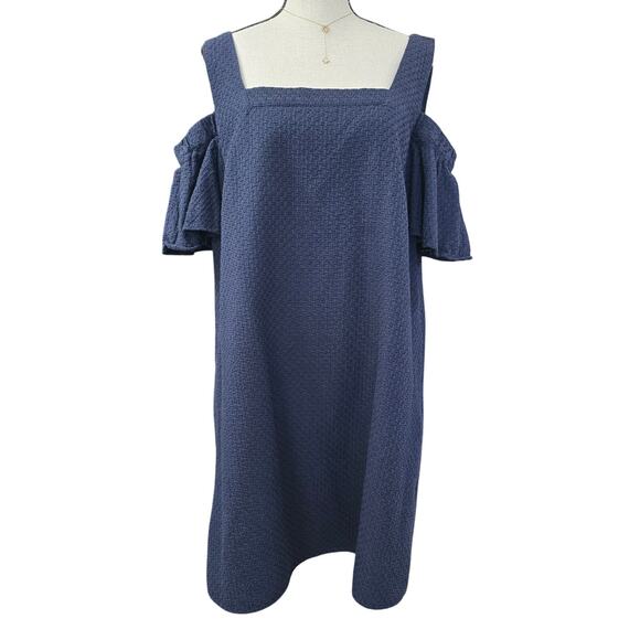 J. Crew Women’s Cold Shoulder Navy Blue Dress Sz XL Wedding Guest Minimalist - Picture 3 of 9